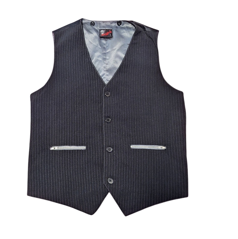 Y2K Indie Sleaze‎ Vest Ska Retro Rockabilly Punk Rock Pinstripe Zipper Pockets